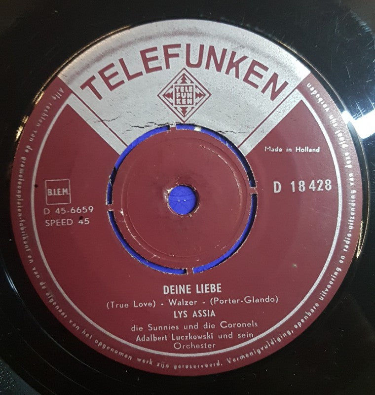 Lys Assia - Deine Liebe Vinyl Singles Vinyl Very Good (VG) <br> Hoes Good Plus (G+)