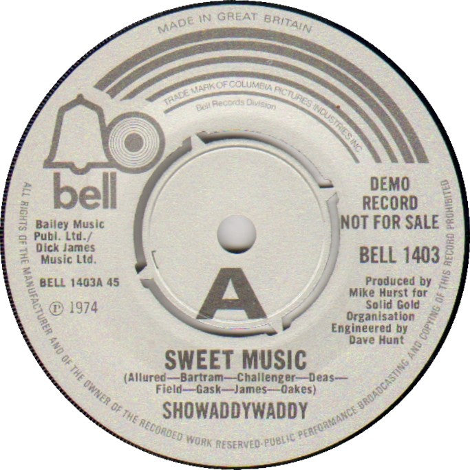 Showaddywaddy - Sweet Music Vinyl Singles Vinyl Very Good (VG) <br> Hoes Good Plus (G+)