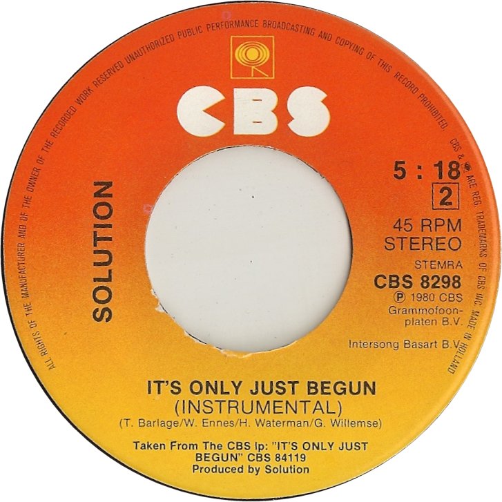 Solution - It's Only Just Begun Vinyl Singles