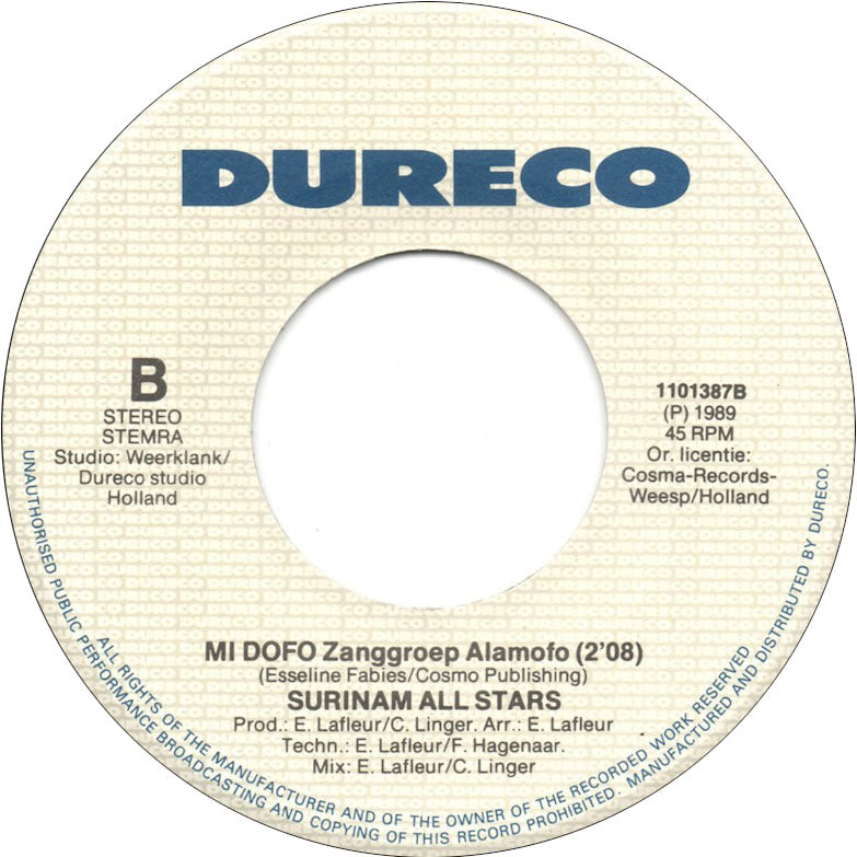 Surinam All Stars - Memre Den 26988 Vinyl Singles Vinyl Very Good (VG) <br> Hoes Good Plus (G+)