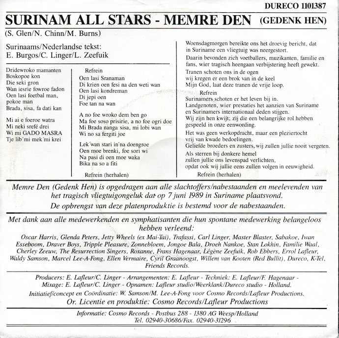 Surinam All Stars - Memre Den 26988 Vinyl Singles