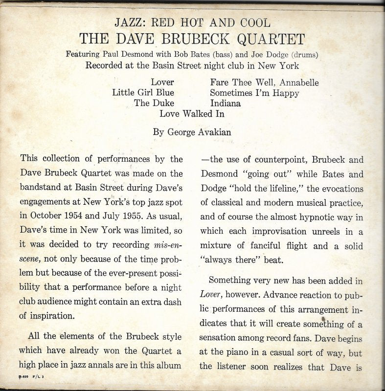 Dave Brubeck Quartet Featuring Paul Desmond - Sometimes I'm Happy Vinyl Singles Vinyl Very Good (VG) <br> Hoes Good Plus (G+)