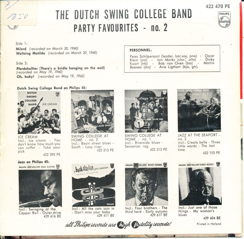 Dutch Swing College Band - Party Favourites - Vol. * Vinyl Singles EP Vinyl Very Good (VG) <br> Hoes Good Plus (G+)