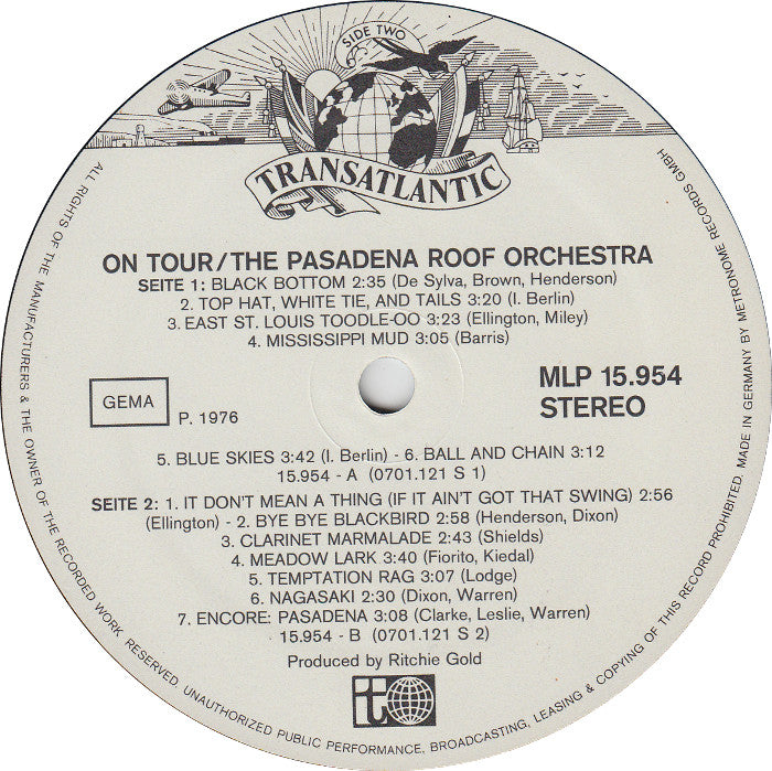 Pasadena Roof Orchestra - On Tour (LP) Vinyl LP