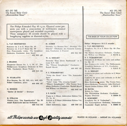 Royal Male Choir Mastreechter Staar - Deep River 22074 Vinyl Singles EP Vinyl Zeer Goed / Hoesje Goed "VINYLSINGLES.NL"