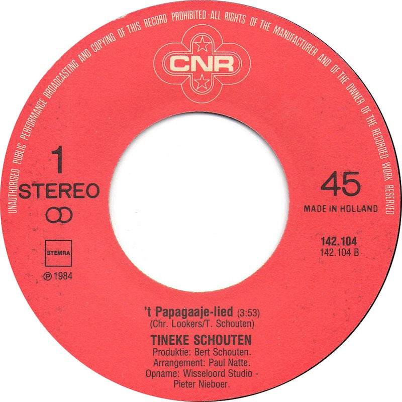 Tineke Schouten - Vakantie Is Nie Alles 12784 Vinyl Singles Vinyl Very Good (VG) <br> Hoes Good Plus (G+)