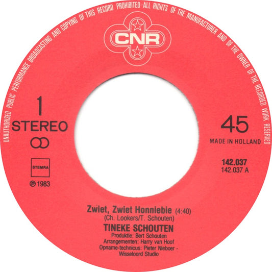 Tineke Schouten - Zwiet, Zwiet Honniebie 43386 Vinyl Singles Vinyl Zeer Goed / Hoesje Goed "VINYLSINGLES.NL"