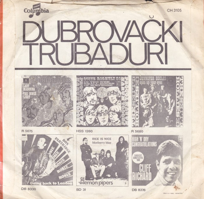 Trubadours Of Dubrovnik - Jedan Dan Vinyl Singles Vinyl Very Good (VG) <br> Hoes Good Plus (G+)