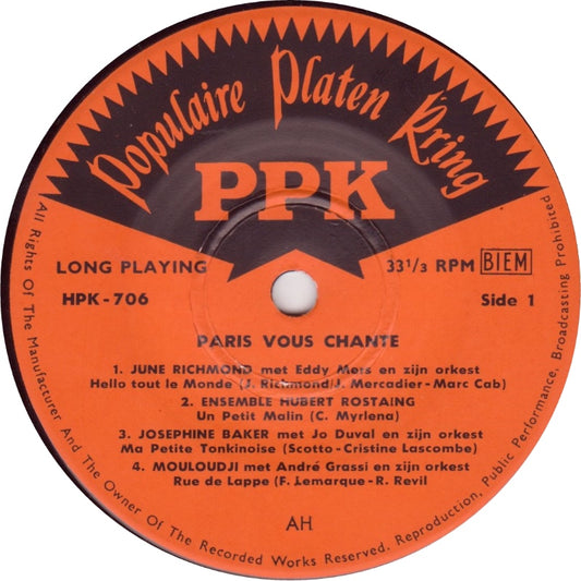 Various - Paris Vous Chante Vinyl Singles EP Vinyl Zeer Goed / Hoesje Goed "VINYLSINGLES.NL"