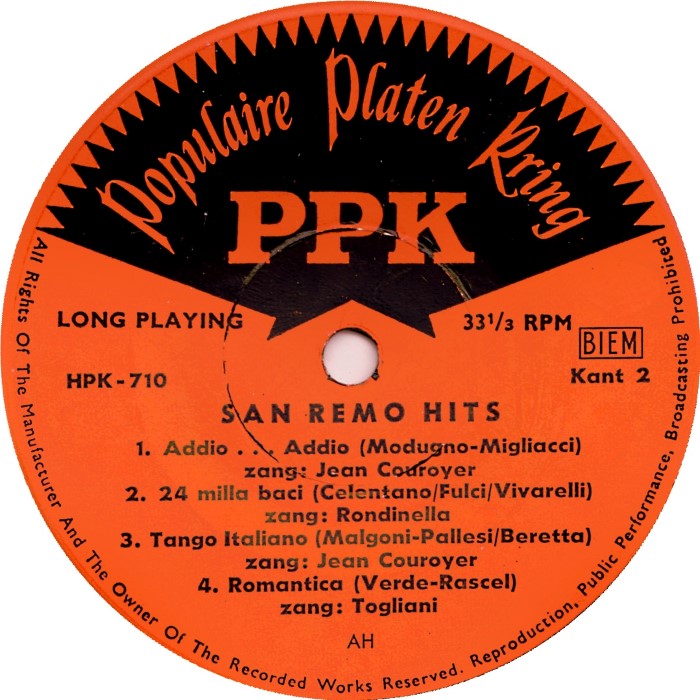 Various Artists - San Remo Hits Vinyl Singles EP Vinyl Very Good (VG) <br> Hoes Good Plus (G+)