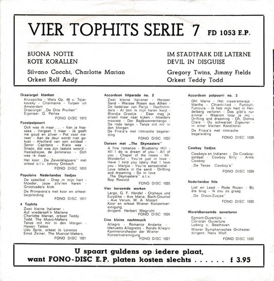 Various Artists - 4 Tophits Serie 7 Vinyl Singles EP Vinyl Zeer Goed / Hoesje Goed "VINYLSINGLES.NL"