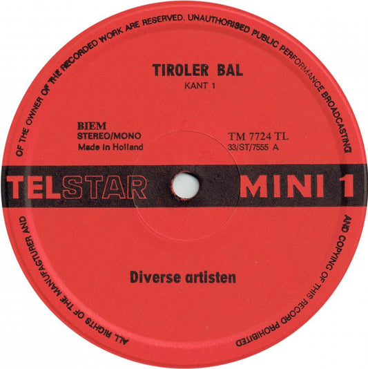 Various - Tiroler Bal (LP) Vinyl LP Vinyl Zeer Goed / Hoesje Goed "VINYLSINGLES.NL"