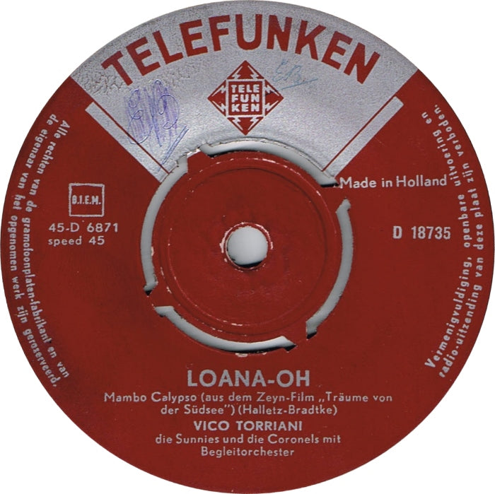 Vico Torriani - Loana-Oh Vinyl Singles Vinyl Very Good (VG) <br> Hoes Good Plus (G+)