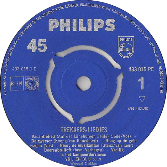 Vrij En Blij o.l.v. Wessel Dekker - Trekkersliedjes Vinyl Singles EP Vinyl Zeer Goed / Hoesje Goed "VINYLSINGLES.NL"