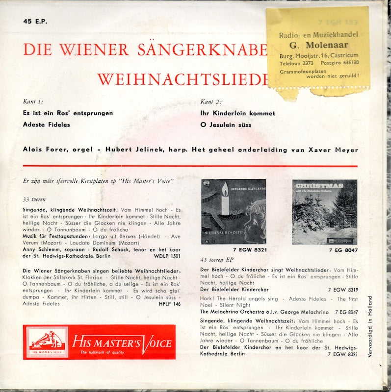 Wiener Sangerknaben - Singen Weihnachtslieder Deel 1 Vinyl Singles EP
