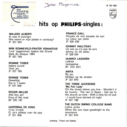 Willeke Alberti - Vanavond Om Kwart Over Zes Ben Ik Vrij Vinyl Singles Vinyl Zeer Goed / Hoesje Goed "VINYLSINGLES.NL"