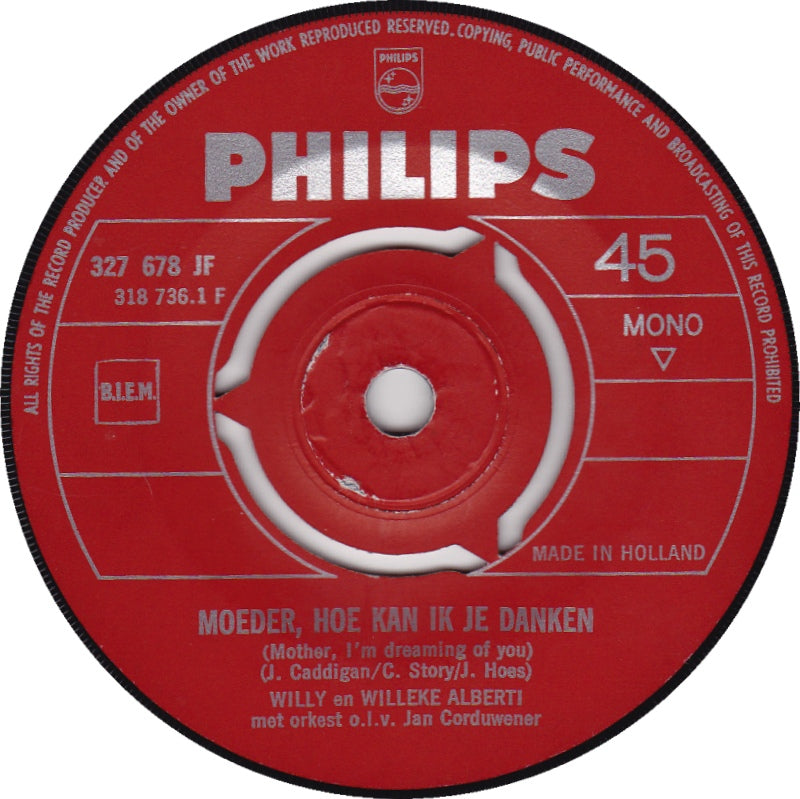 Willy En Willeke Alberti - Moeder Hoe Kan Ik Je Danken 17864 Vinyl Singles Vinyl Very Good (VG) <br> Hoes Good Plus (G+)