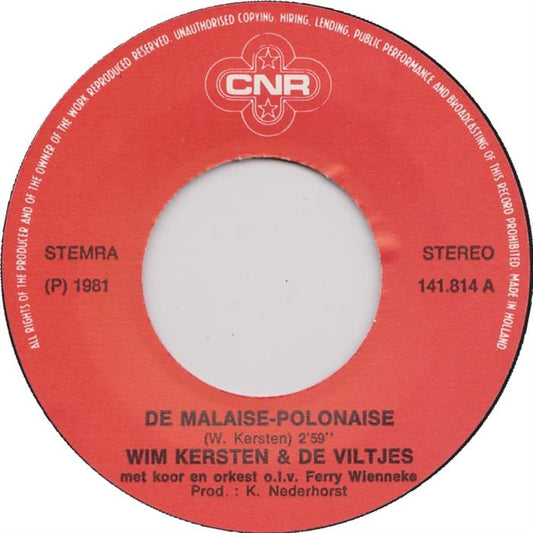 Wim Kersten en De Viltjes - De Malaise-Polonaise Vinyl Singles Vinyl Zeer Goed / Hoesje Goed "VINYLSINGLES.NL"