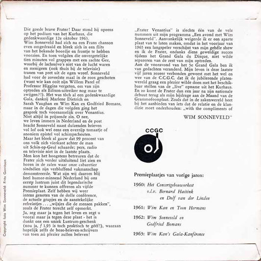 Wim Sonneveld - Frater Venantius 43374 Vinyl Singles Vinyl Zeer Goed / Hoesje Goed "VINYLSINGLES.NL"