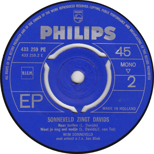 Wim Sonneveld - Sonneveld Zingt Davids Vinyl Singles EP Vinyl Zeer Goed / Hoesje Goed "VINYLSINGLES.NL"