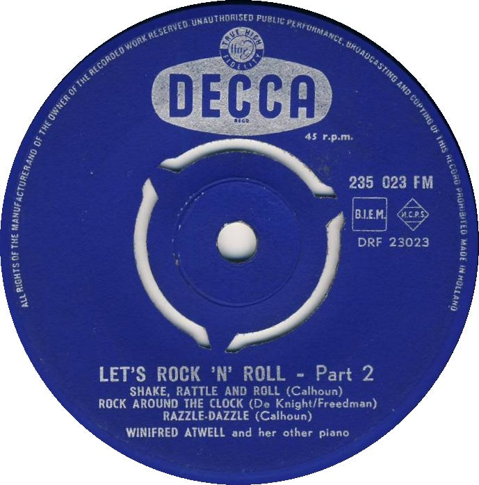 Winifred Atwell And Her Other Piano - Let's Rock 'N' Roll Vinyl Singles Vinyl Very Good (VG) <br> Hoes Good Plus (G+)