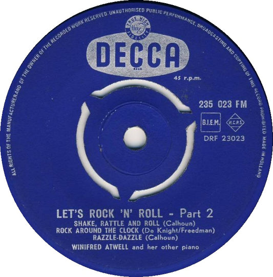 Winifred Atwell And Her Other Piano - Let's Rock 'N' Roll Vinyl Singles Vinyl Zeer Goed / Hoesje Goed "VINYLSINGLES.NL"