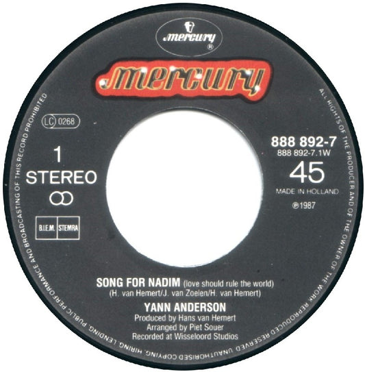 Yann Andersen - Song For Nadim 03236 Vinyl Singles Vinyl Zeer Goed / Hoesje Goed "VINYLSINGLES.NL"