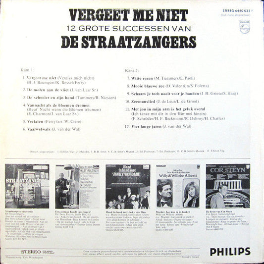 Straatzangers - Vergeet Me Niet; ** Grote Successen Van De Straatzangers (LP) Vinyl LP Media VG+ / Sleeve G+