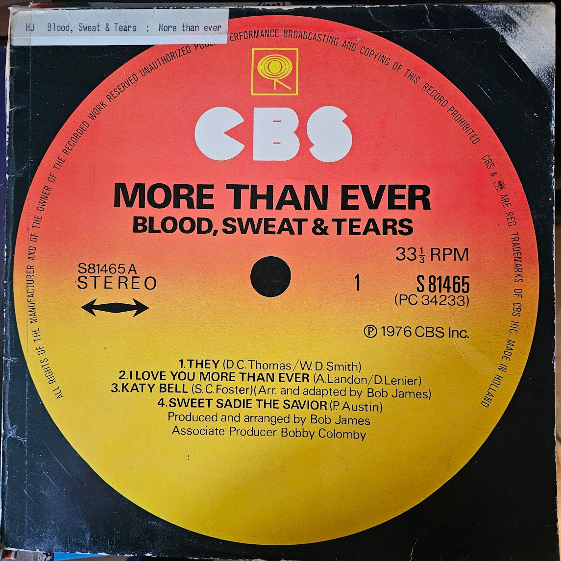 Blood, Sweat And Tears - More Than Ever (LP) (B-Keus) Vinyl LP Vinyl Goed / Hoes Zie Foto