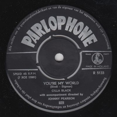 Cilla Black - You're My World Vinyl Singles Vinyl (VG) <br> Hoes Generic