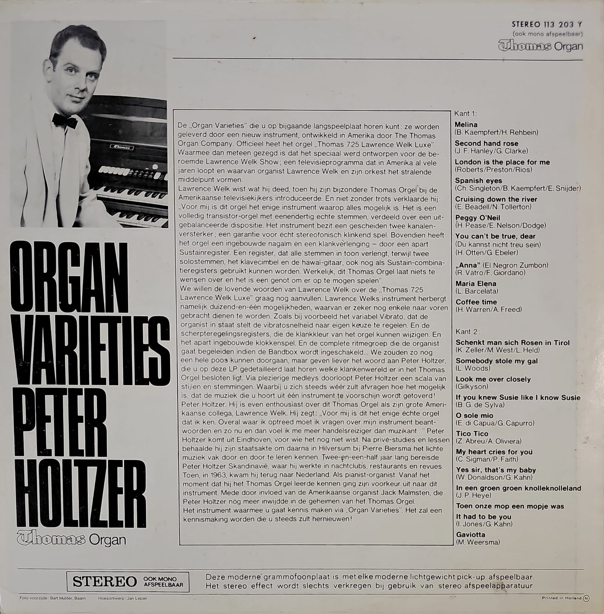 Peter Holtzer - Organ Varieties (LP) 50751 Maxi-Singles VINYLSINGLES.NL