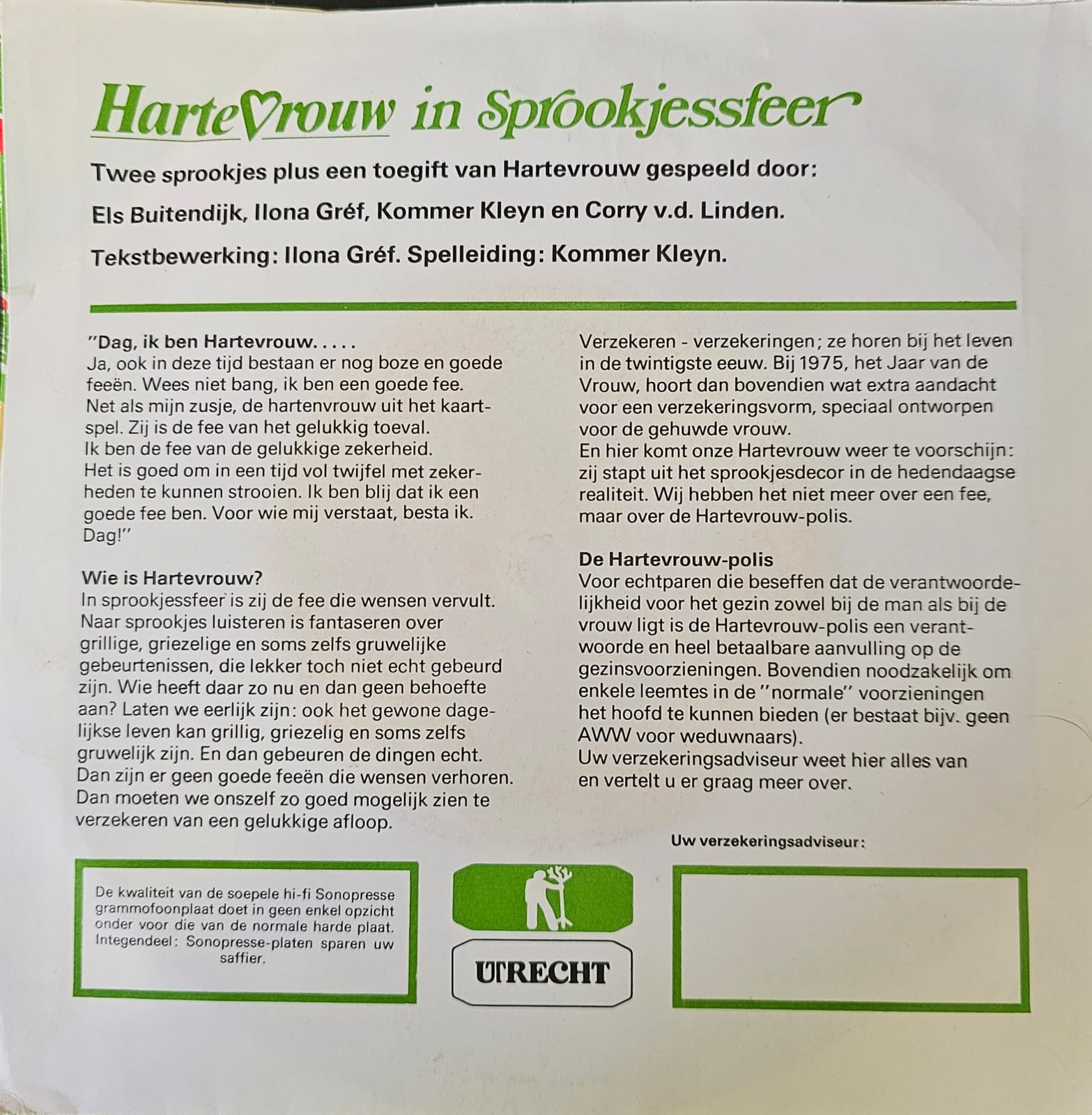Kommer Kleijn - Hartevrouw In Sprookjessfeer (Flex-disc) 42813 Flexi-disk Vinyl Very Good (VG) <br> Hoes Good Plus (G+)