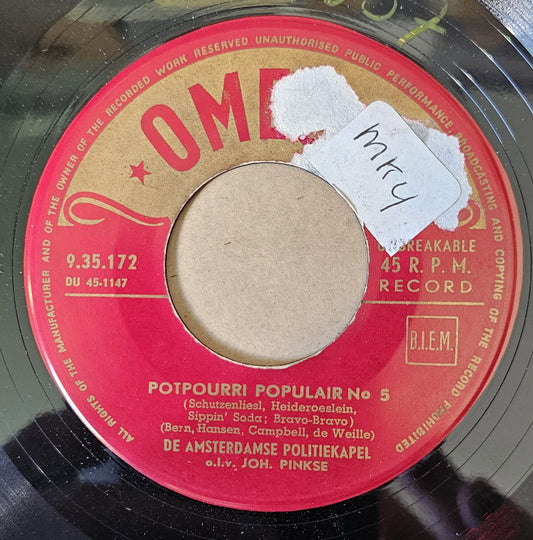 Amsterdamse Politiekapel - Potpourri Populair Nr. Vinyl Singles Vinyl Zeer Goed / Hoesje Generic "VINYLSINGLES.NL"
