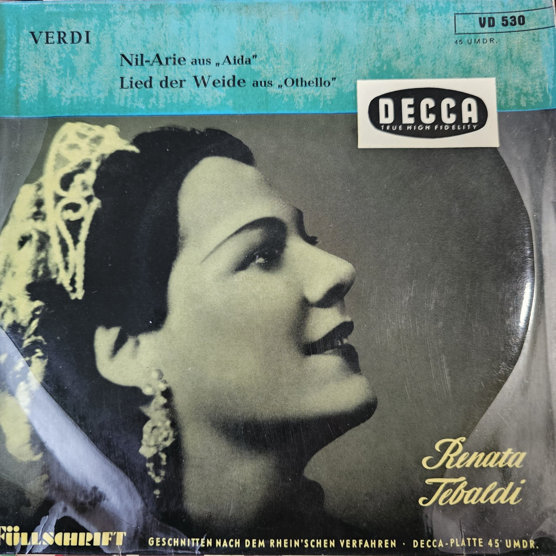 Giuseppe Verdi, Renata Tebaldi - Nil-Arie Aus Aida Vinyl Singles Vinyl Very Good (VG) <br> Hoes Good Plus (G+)