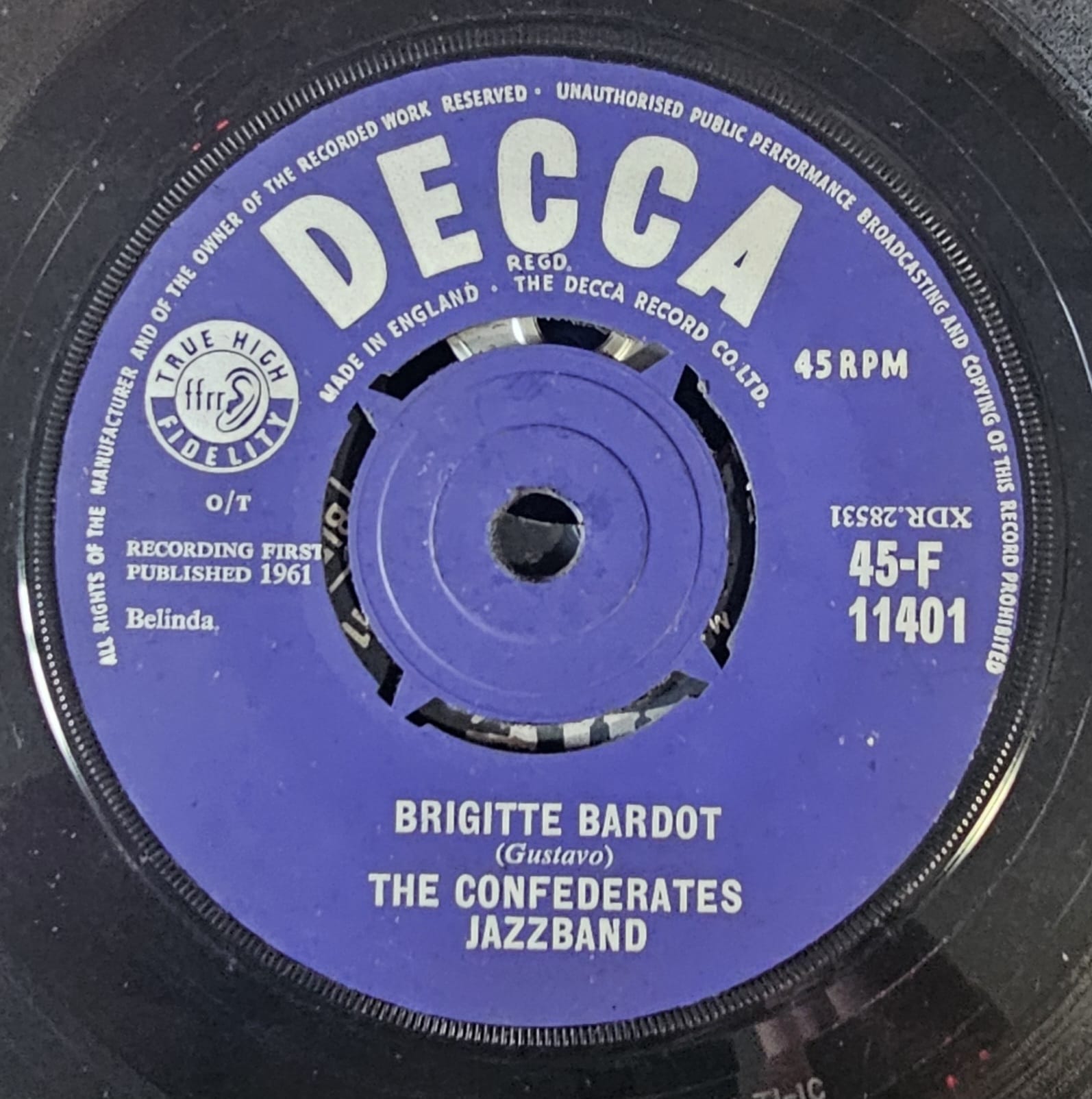 Confederates Jazzband - Brigitte Bardot Vinyl Singles Vinyl Very Good (VG) <br> Hoes Generic