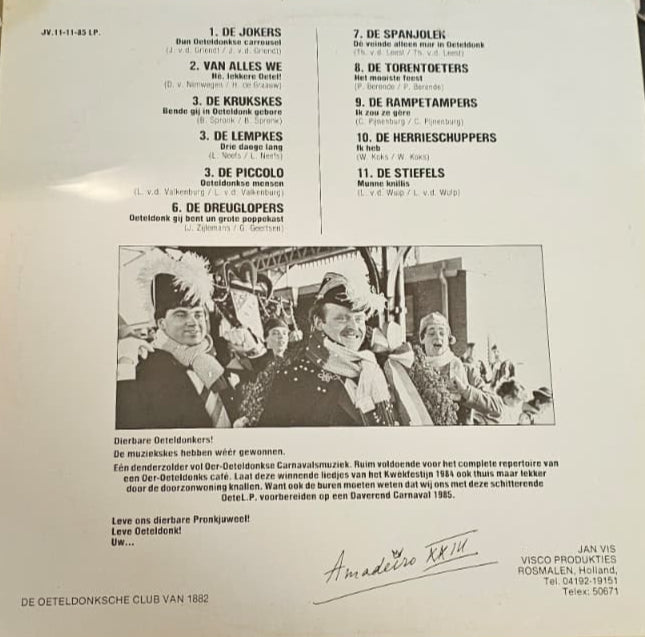 Various – De Oeteldonkse Top 11 1985 (LP) Vinyl LP Vinyl Very Good (VG) <br> Hoes Good Plus (G+)