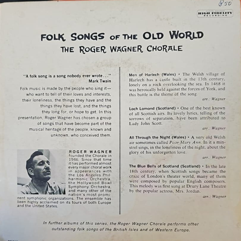 Roger Wagner Chorale - Folk Songs Of Old World Vinyl Singles Vinyl Very Good (VG) <br> Hoes Good Plus (G+)