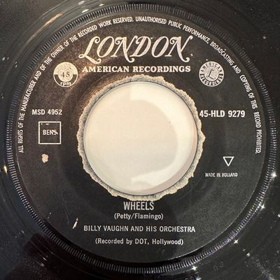 Billy Vaughn And His Orchestra - Wheels Vinyl Singles Vinyl Zeer Goed / Hoesje Generic "VINYLSINGLES.NL"
