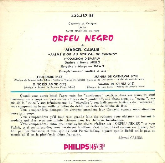 Breno Mello & Marpessa Dawn - Orfeu Negro 42647 Vinyl Singles EP Vinyl Very Good (VG) <br> Hoes Good Plus (G+)