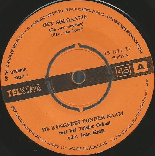 Zangeres Zonder Naam - Het Soldaatje (De Vier Raadsels) Vinyl Singles Vinyl Zeer Goed / Hoesje Generic "VINYLSINGLES.NL"