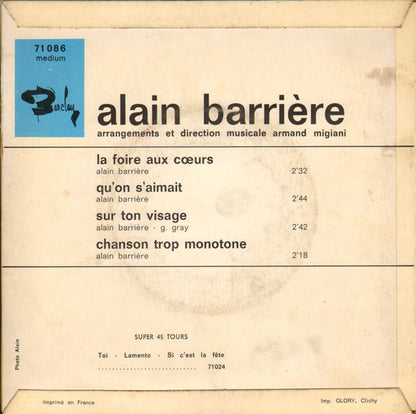 Alain Barrière - La Foire Aux Cœurs Vinyl Singles Vinyl (VG) <br> Hoes (G+)
