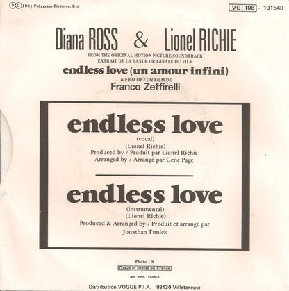 Diana Ross & Lionel Richie - Endless Love Vinyl Singles Vinyl Very Good (VG) <br> Hoes Good Plus (G+)