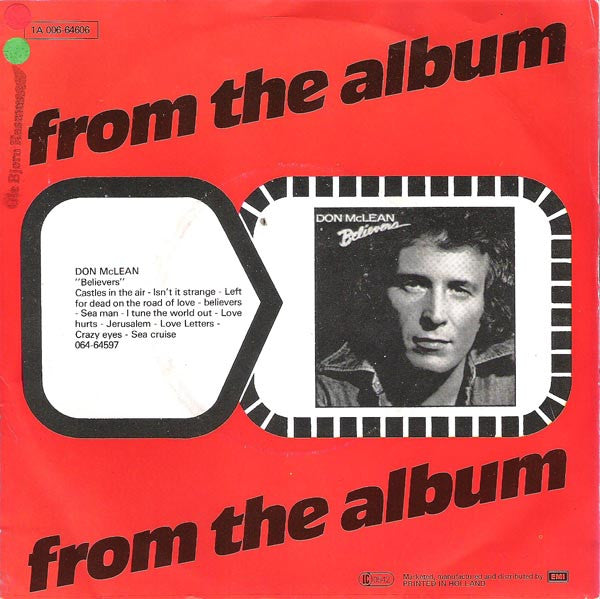 Don McLean - Castles In The Air Vinyl Singles Vinyl Very Good (VG) <br> Hoes Good Plus (G+)