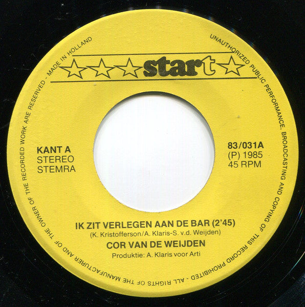 Cor van de Weijden - Ik Zit Verlegen Aan De Bar Vinyl Singles Vinyl Very Good (VG) <br> Hoes Good Plus (G+)