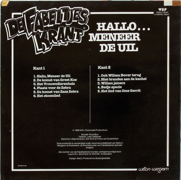 Fabeltjeskrant – Hallo... Meneer De Uil (LP) Vinyl LP Media VG / Sleeve VG "VINYLSINGLES.NL"
