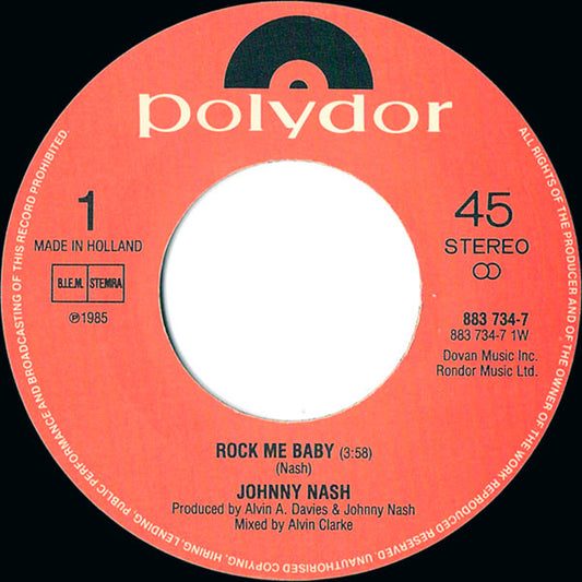 Johnny Nash - Rock Me Baby Vinyl Singles Vinyl Very Good (VG) <br> Hoes Generic