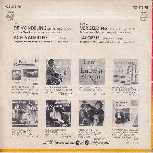 Jerry En Mary Bey / Zangeres Zonder Naam - De Vondeling / Ach Vaderlief Vinyl Singles EP Vinyl Very Good (VG) <br> Hoes Good Plus (G+)