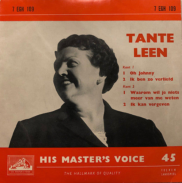 Tante Leen - Oh Johnny Vinyl Singles Vinyl Zeer Goed / Hoesje Goed "VINYLSINGLES.NL"