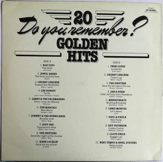 Various - Do You Remember? 20 Golden Hits (LP) Vinyl LP