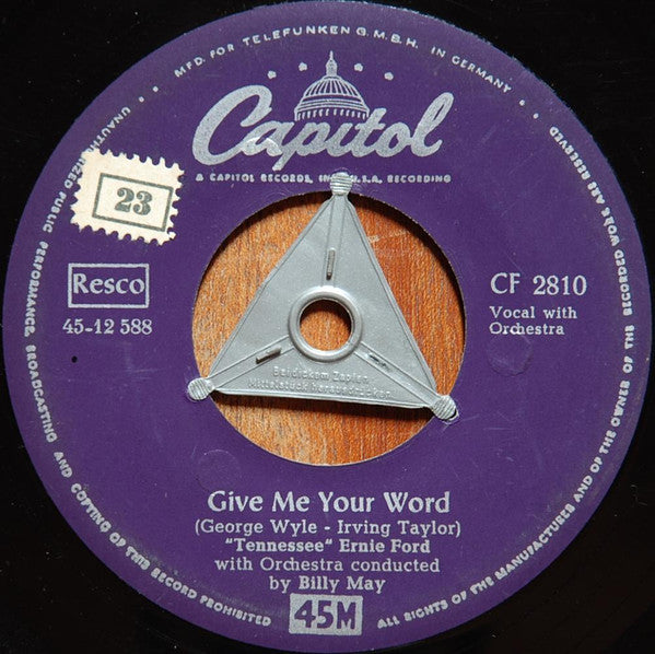 Tennessee Ernie Ford - Give Me Your Word Vinyl Singles Vinyl Very Good (VG) <br> Hoes Generic